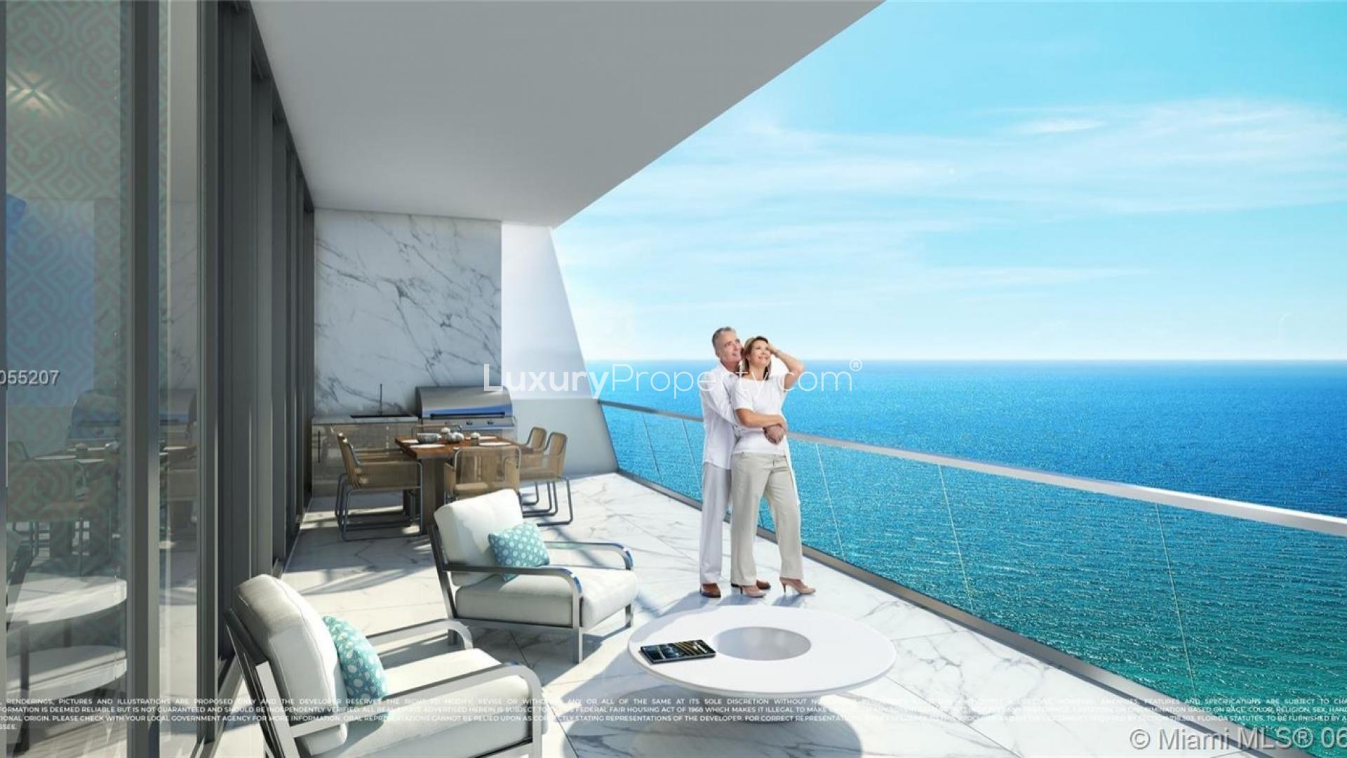 Luxurious villa lounge with ocean view in Miami, Florida, Sunny Isles Beach property for sale